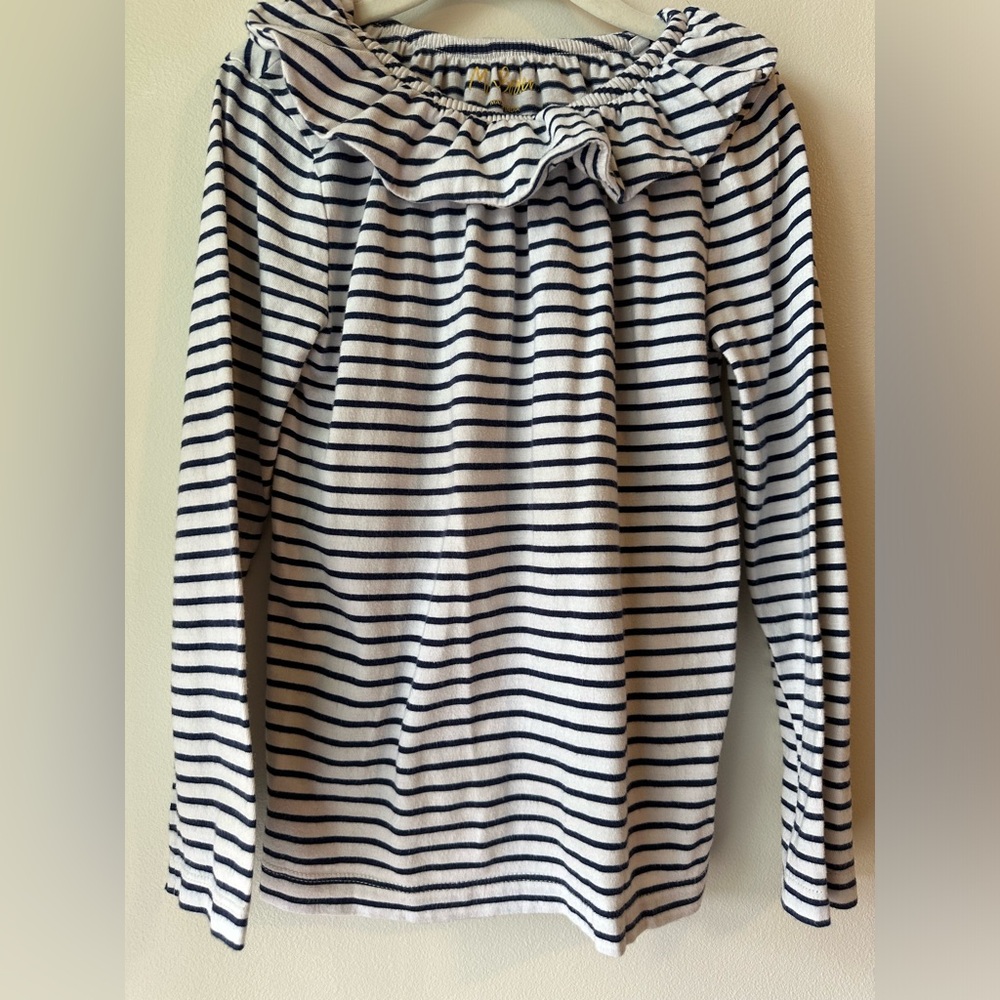Mini Boden girls ruffled collar knit top - Navy stripe